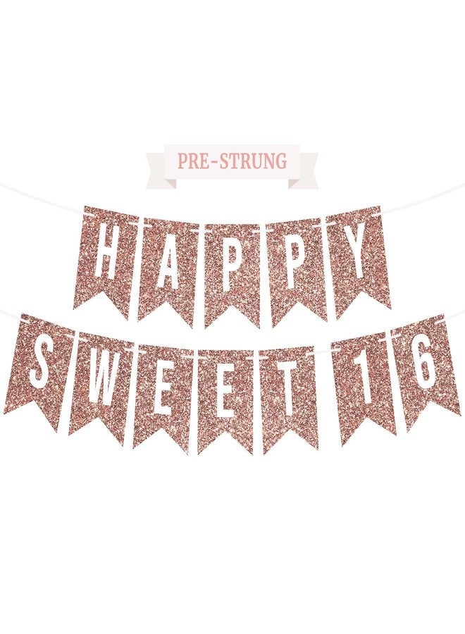 Perfect Occasion لافتة عيد ميلاد "عيد ميلاد سعيد 16" جاهزة للتزيين - لا حاجة للتجميع - لافتة حفلة عيد ميلاد "عيد ميلاد سعيد 16" لامعة باللون الذهبي الوردي - زينة جاهزة للتزيين على خيوط بطول 6 أقدام - زينة حفلة عيد ميلاد باللون الذهبي الوردي. هل ذكرنا أنها لا تحتاج إلى تجميع؟ - Image 1
